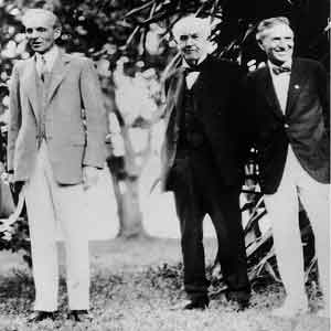 Henry Ford, Thomas Alva Edison, and Harvey Samuel Firestone- the fathers of modernity, at Edison's 82nd birthday. Ft. Myers, Florida, February 11, 1929.